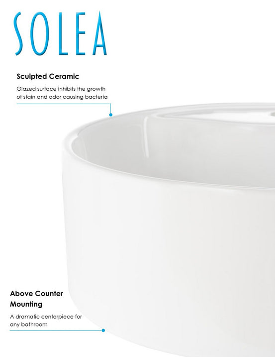 Solea Brook Porcelain Ceramic Vitreous Oval 20 Inch White Bathroom Vessel Sink With Overflow Drain - White