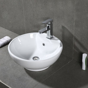 Safavieh Solea Kai Porcelain Ceramic Vitreous Round Bathroom Vessel Sink With Overflow Drain, BSK5403