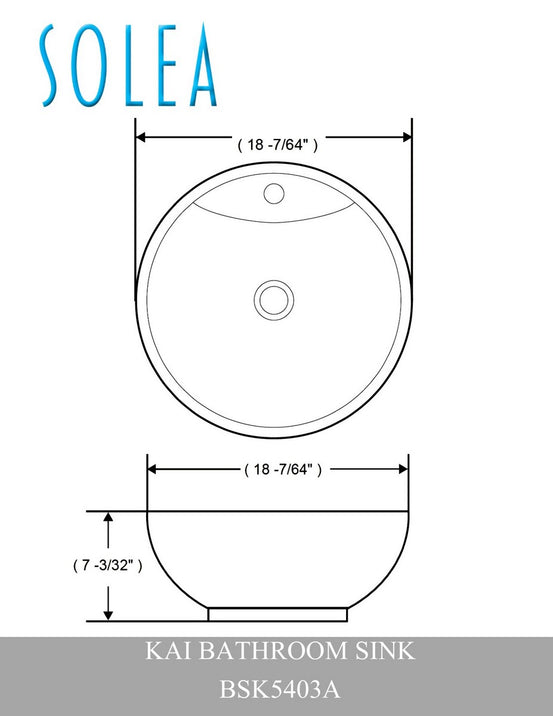 Solea Kai Porcelain Ceramic Vitreous Round 20 Inch White Bathroom Vessel Sink With Overflow Drain - White