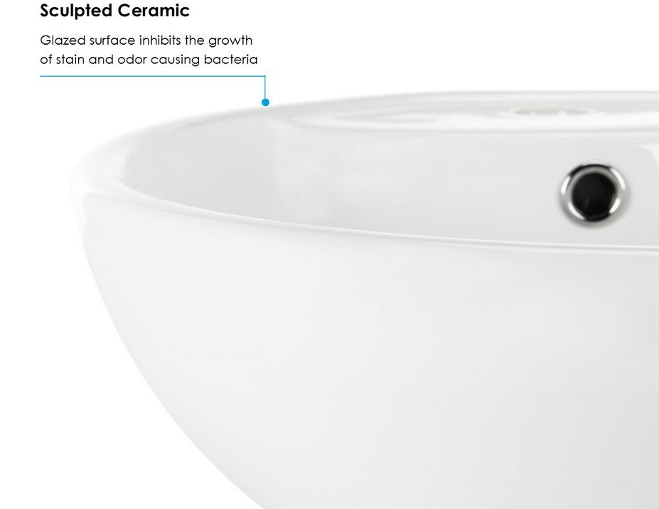 Solea Kai Porcelain Ceramic Vitreous Round 20 Inch White Bathroom Vessel Sink With Overflow Drain