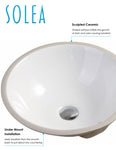 Solea Nerida Porcelain Ceramic Vitreous Round 17 Inch White Undermount Bathroom Sink - White