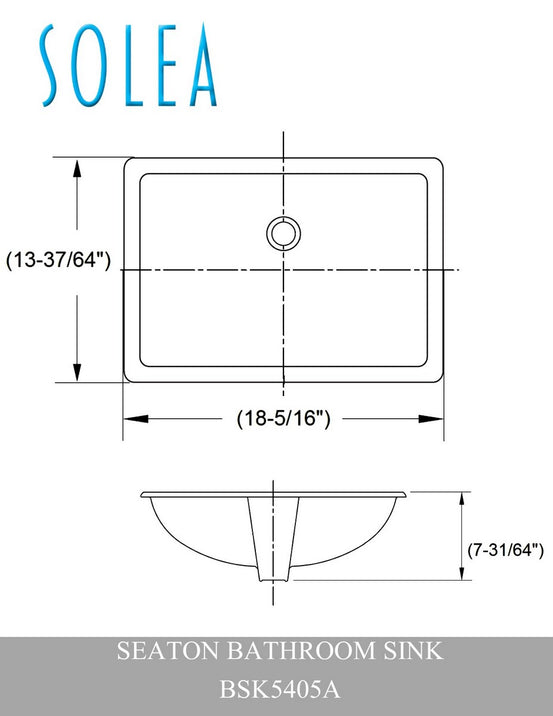 Solea Seaton Porcelain Ceramic Vitreous Rectangular 18.5 Inch White Undermount Bathroom Sink With Overflow Drain - White