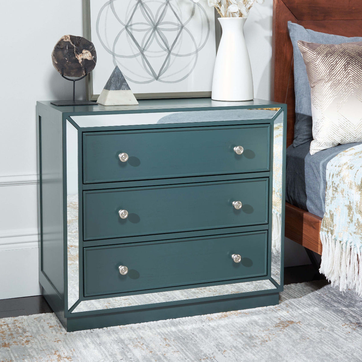 Safavieh Basie 3 Drawer Chest , CHS6414 - Steel Teal