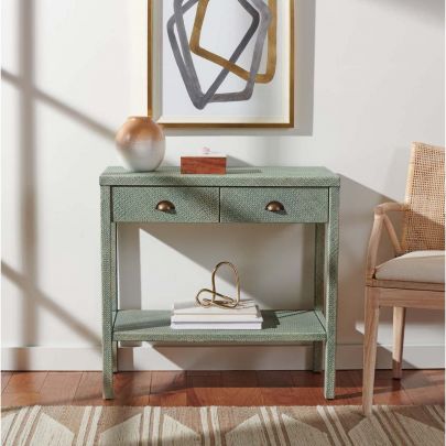 Safavieh Asa 2 Drawer 1 Shelf Console Table , CNS6602 - Turquoise / Antique Gold