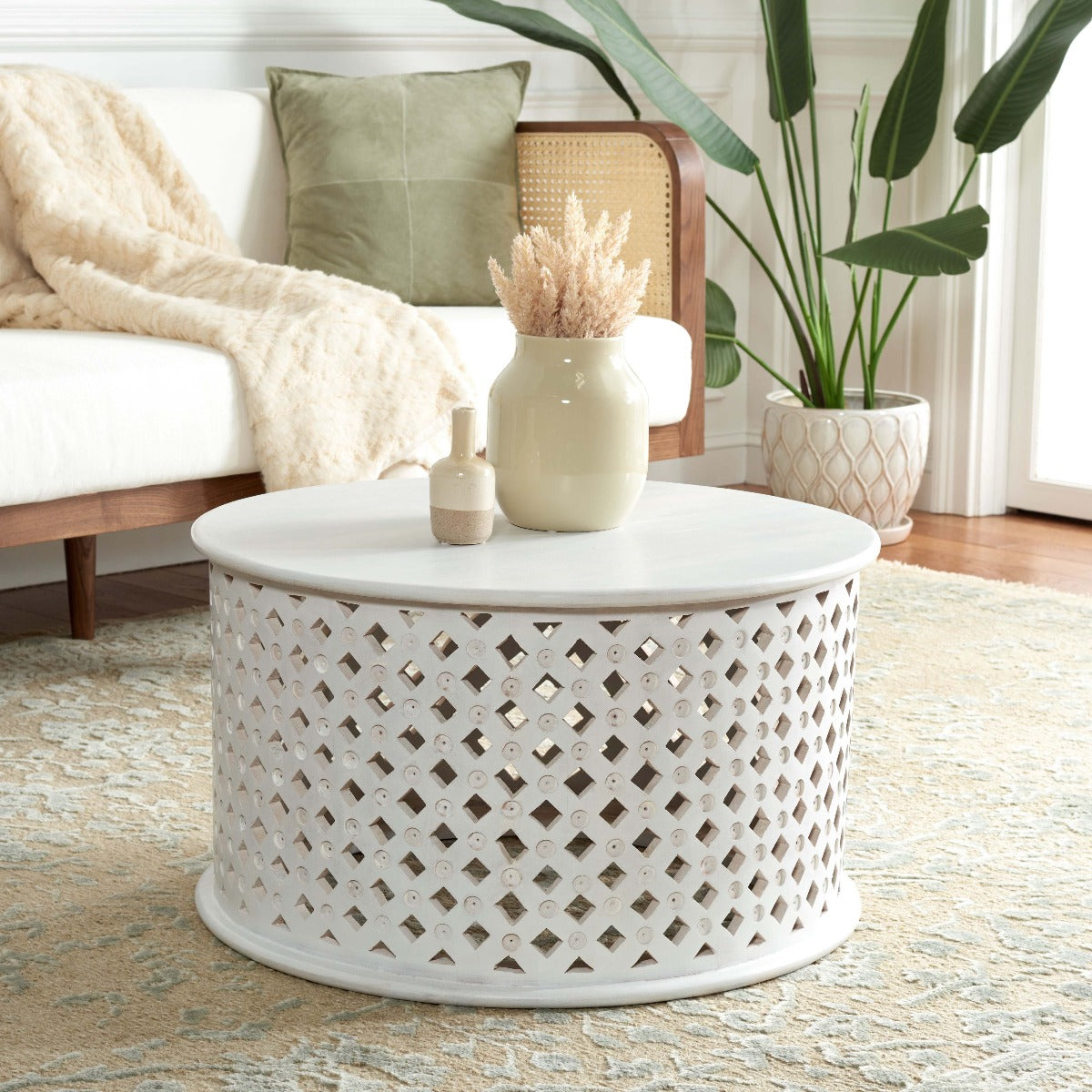 Safavieh Kyrith Round Coffee Table , COF5301 - White Wash