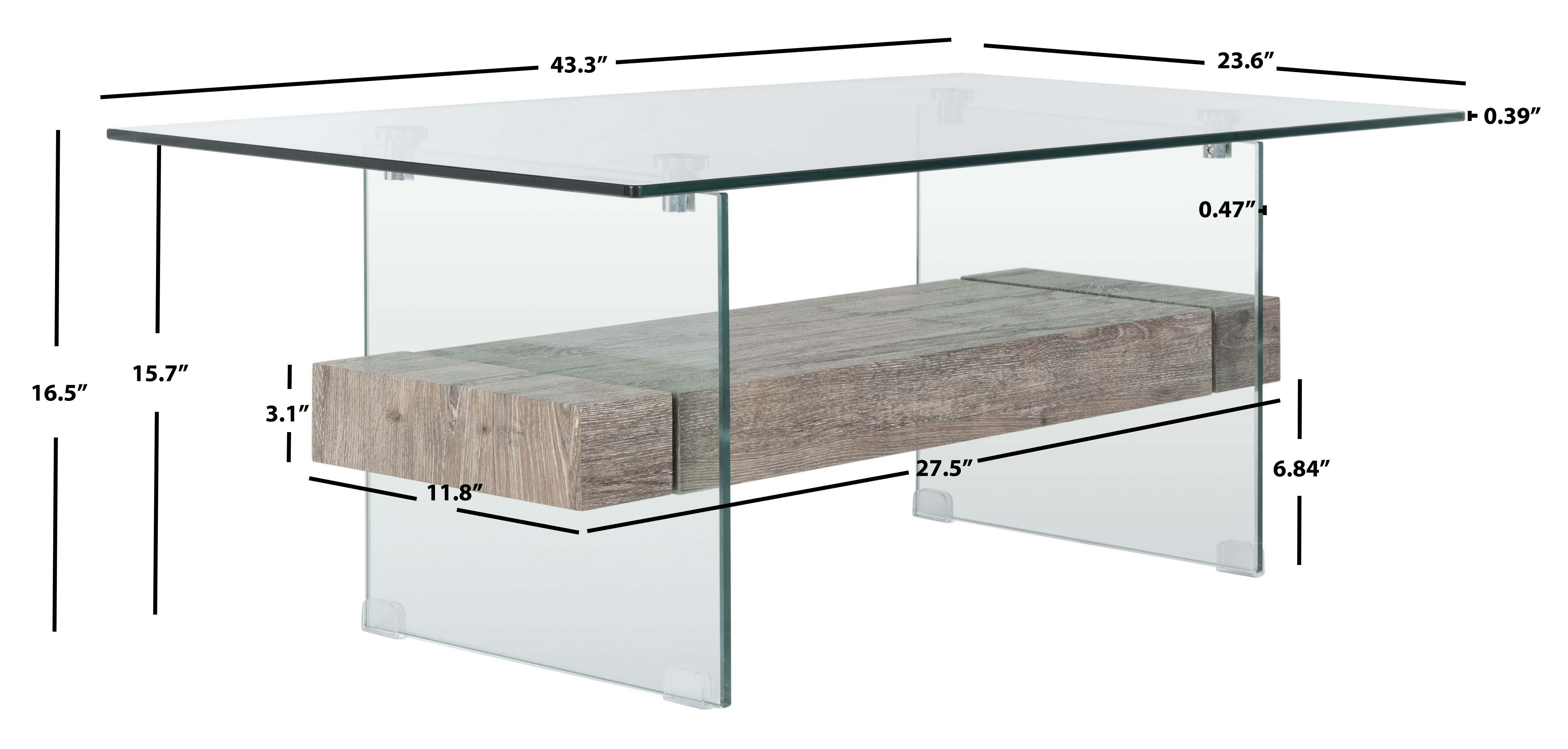 safavieh kayley glass coffee table, cof7004 - Glass / Grey Oak Wood Shelf