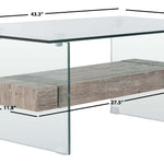 safavieh kayley glass coffee table, cof7004 - Glass / Grey Oak Wood Shelf