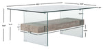 safavieh kayley glass coffee table, cof7004 - Glass / Grey Oak Wood Shelf
