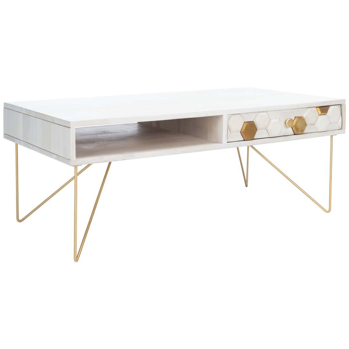 Safavieh Raveena Coffee Table , COF9002 - White Washed / Brass