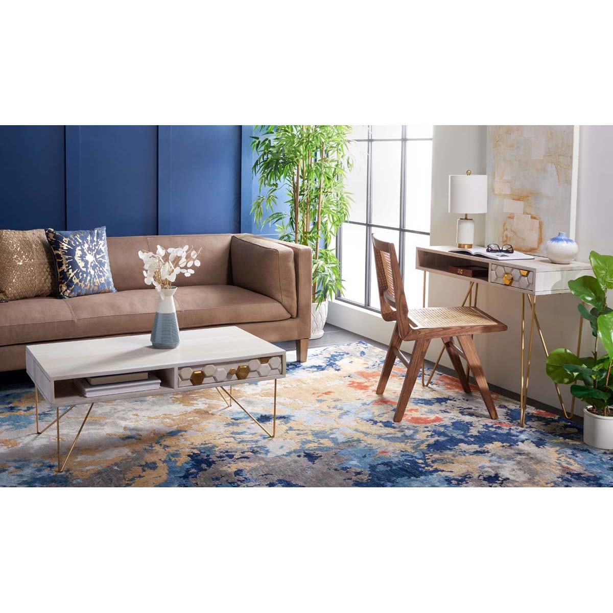 Safavieh Raveena Coffee Table , COF9002 - White Washed / Brass