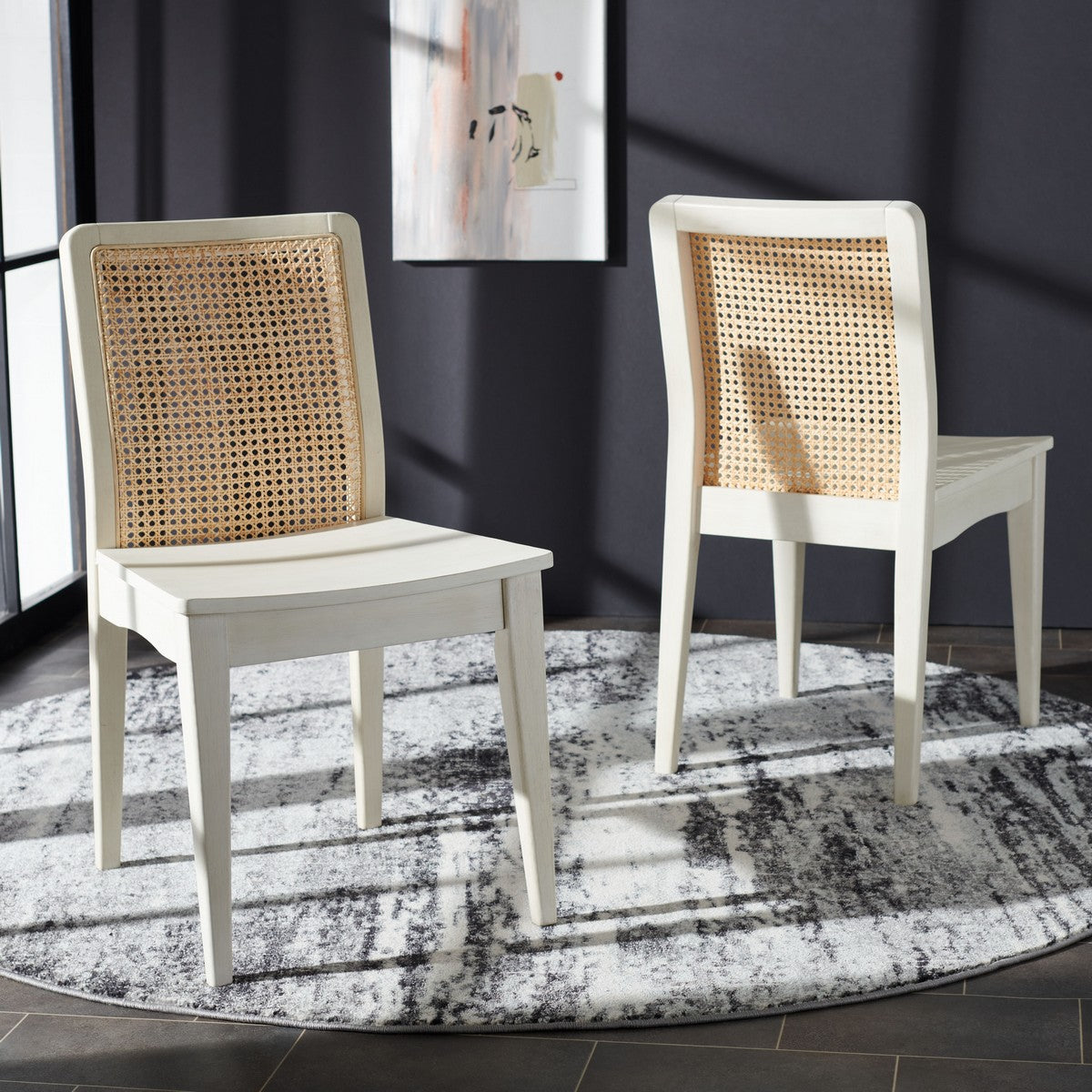 Safavieh Benicio Rattan Dining Chair, DCH1005 - White/Natural (Set of 2)