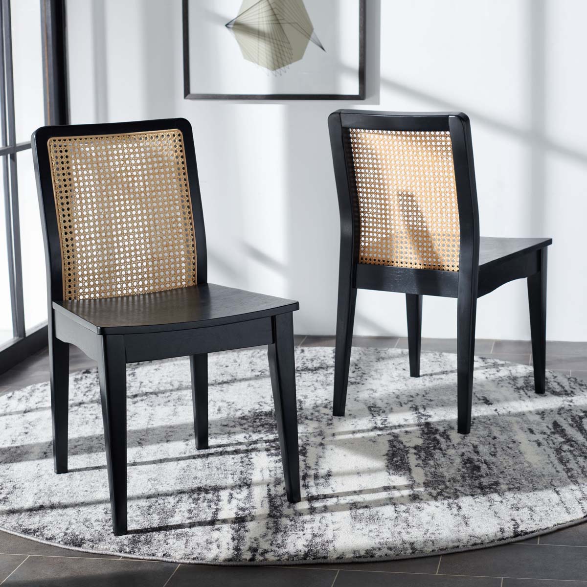 Safavieh Benicio Rattan Dining Chair, DCH1005 - Black/Natural (Set of 2)