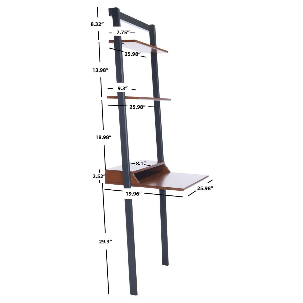 Safavieh Pamella 2 Shelf Leaning Desk, DSK9400 - Honey Brown / Charcoal