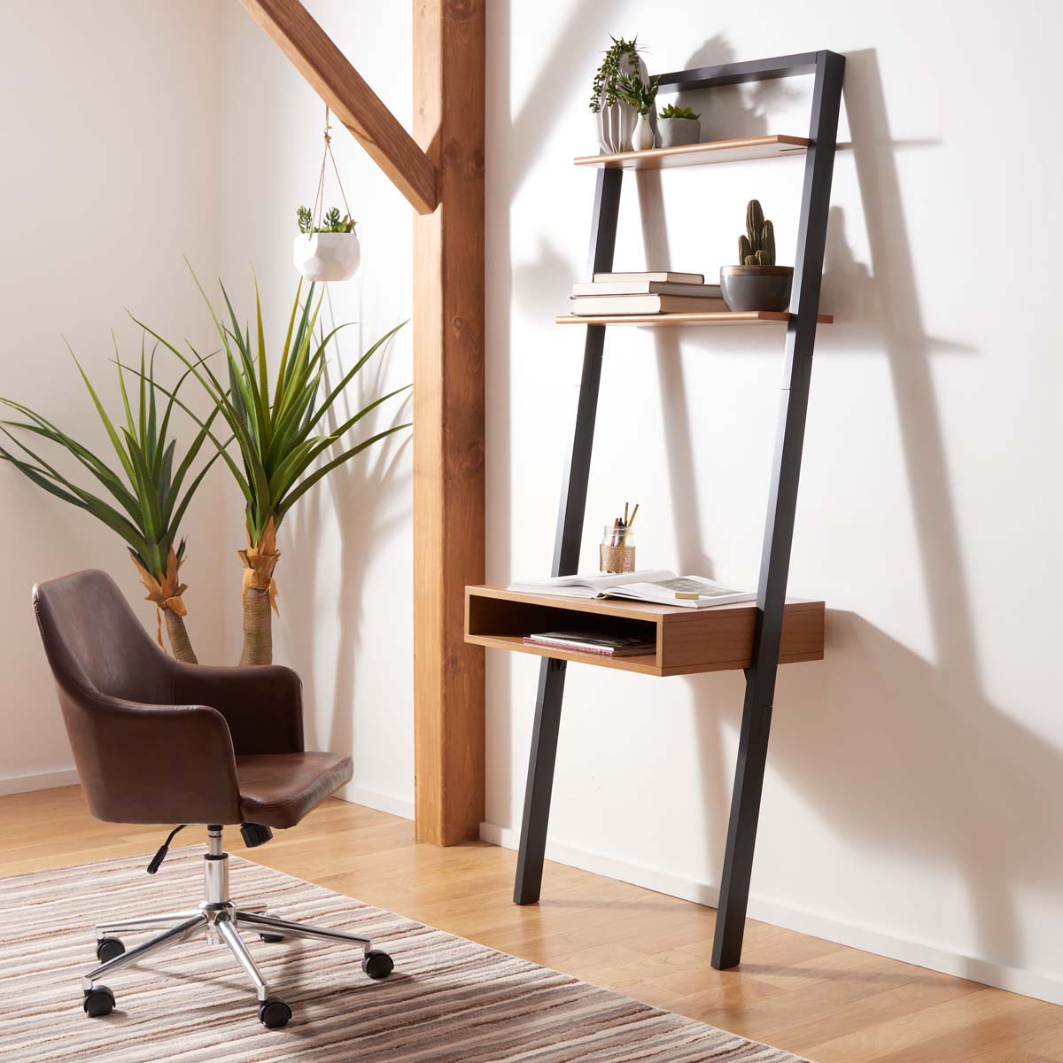 Safavieh Kamy 2 Shelf Leaning Desk, DSK9401 - Natural / Charcoal