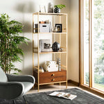 Safavieh Mateo 4 Tier 1 Drawer Etagere , ETG6205 - Gold Foil/Walnut