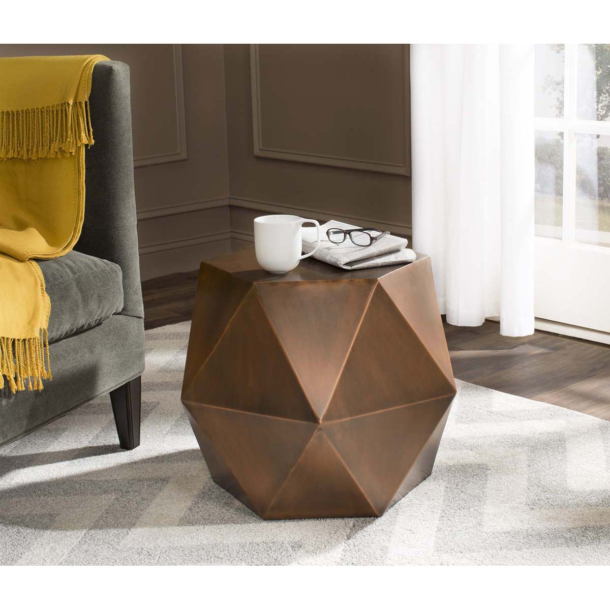 Safavieh Astrid Faceted Side Table , FOX3224 - Copper