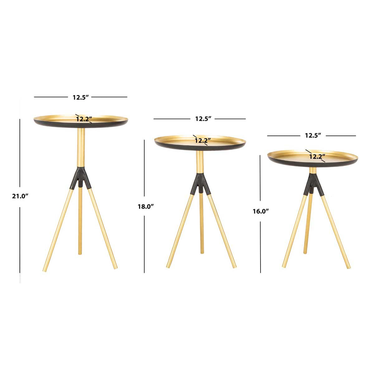 Safavieh Talon Metal Side Table Set Of 3 , FOX4523 - Gold / Black