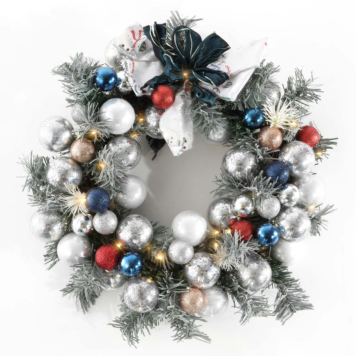 Safavieh Faux 20 Inch Pine Led Wreath w/ Ornaments , FXP1086 - Multi