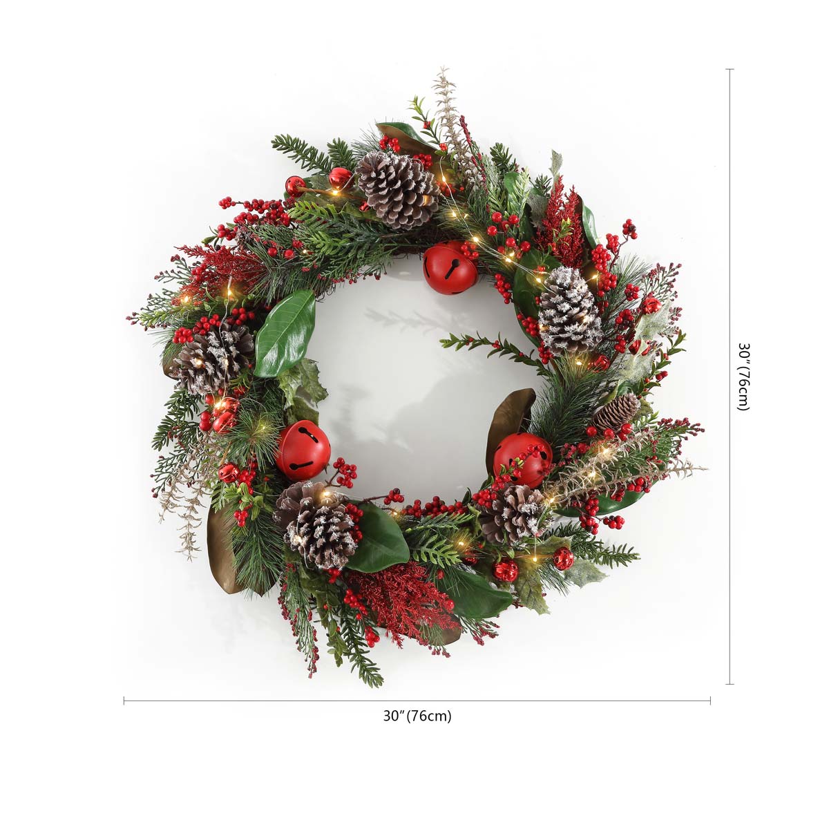 Safavieh Faux 30 Inch Myrtle Led Wreath w/ Red Bells , FXP1092