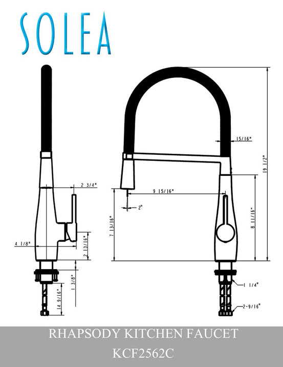 Solea Rhapsody Single Control Dual Function Spray Pull Down Stainless Steel 9.9X4.1X19.5 Kitchen Faucet - Chrome