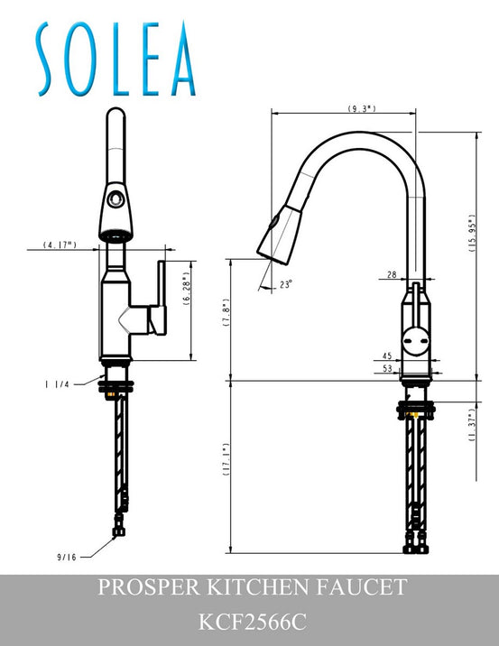 Solea Prosper Single Control Dual Function Spray Pull Down Stainless Steel 9.3X2.1X16 Kitchen Faucet - Chrome