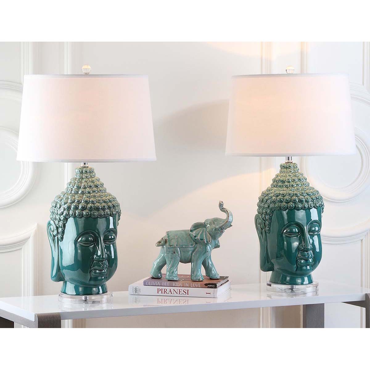 Safavieh Serenity 31 Inch H Buddha Table Lamp , LIT4162 - Teal (Set of 2)