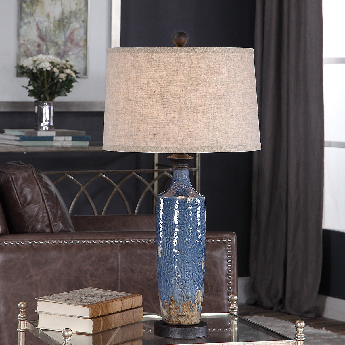 Decor Market Table Lamp With Textured Ceramic Base - Blue