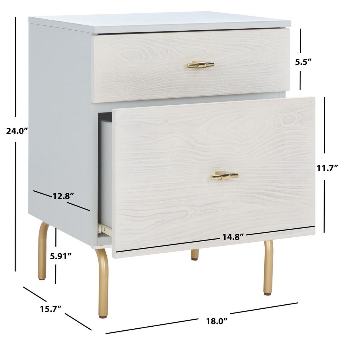 Safavieh Genevieve 2 Drawer Nightstand, NST5002 - Grey / White Washed