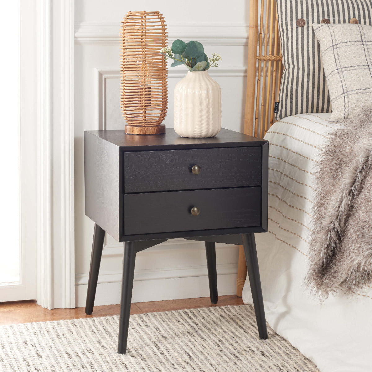 Safavieh Scully 2 Drawer Nightstand , NST6407 - Black / Gold