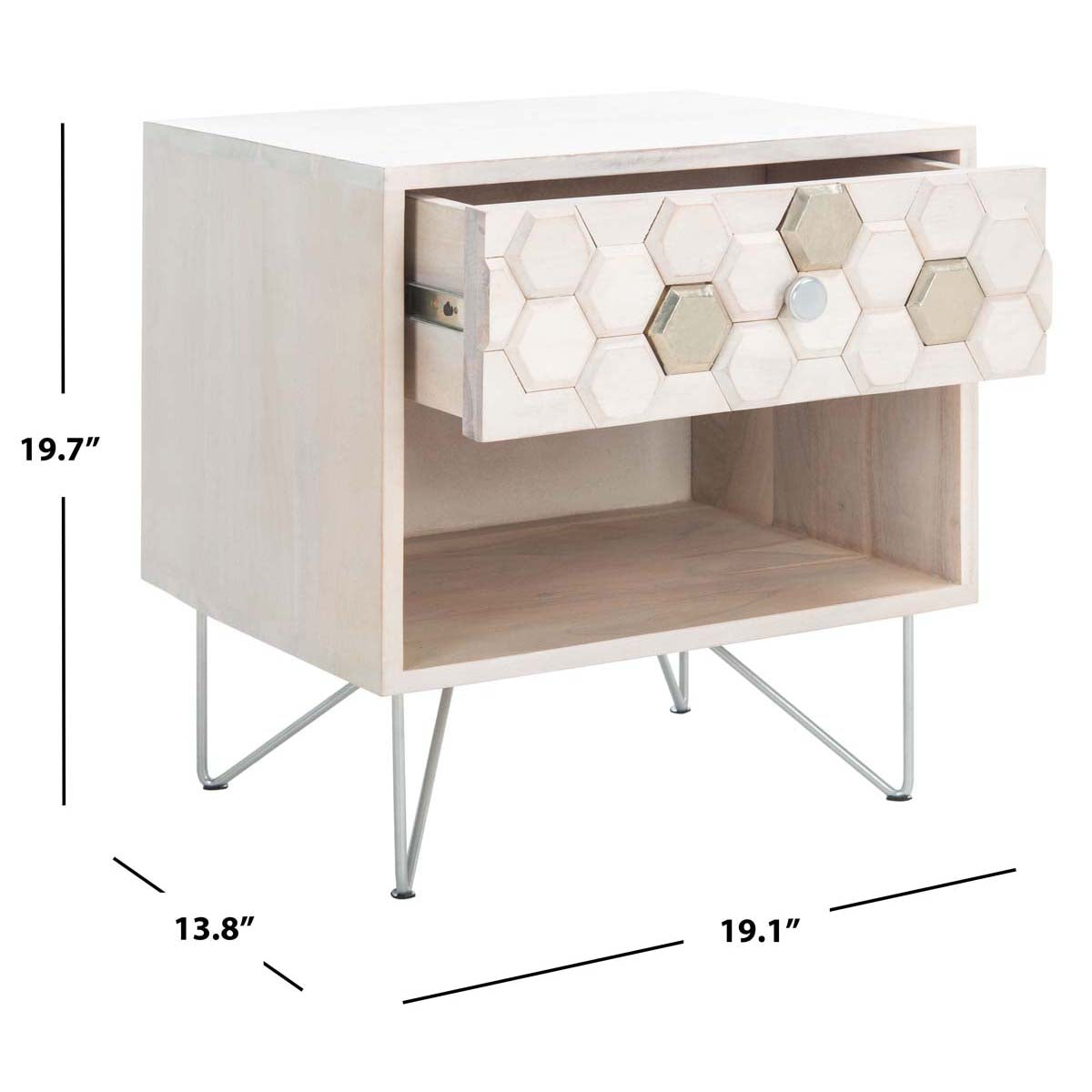 Safavieh Raveena Nightstand , NST9002 - White Washed / Silver