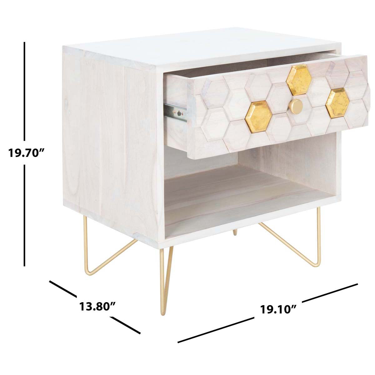 Safavieh Raveena Nightstand , NST9002 - White Washed / Brass