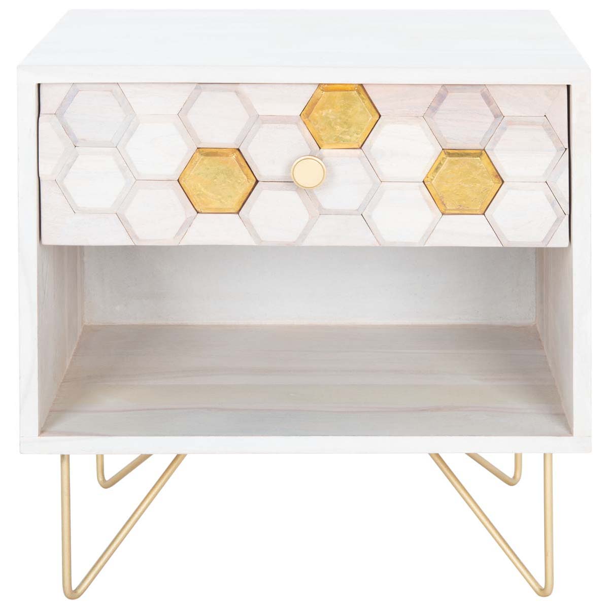Safavieh Raveena Nightstand , NST9002 - White Washed / Brass