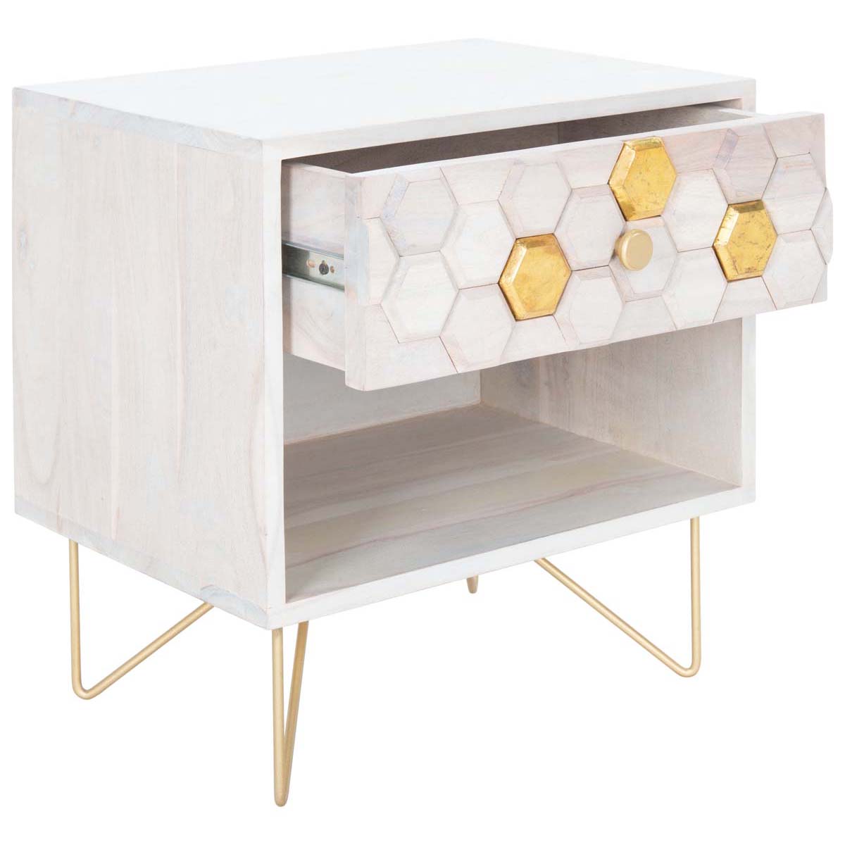 Safavieh Raveena Nightstand , NST9002 - White Washed / Brass