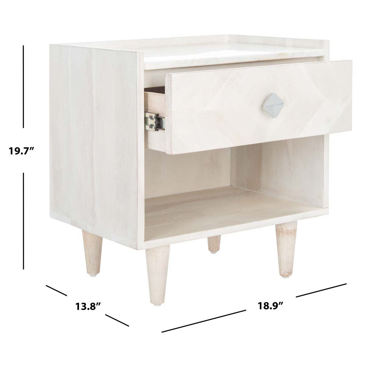 Safavieh Tahseen Parquet Nightstand , NST9004 - White Washed / Silver