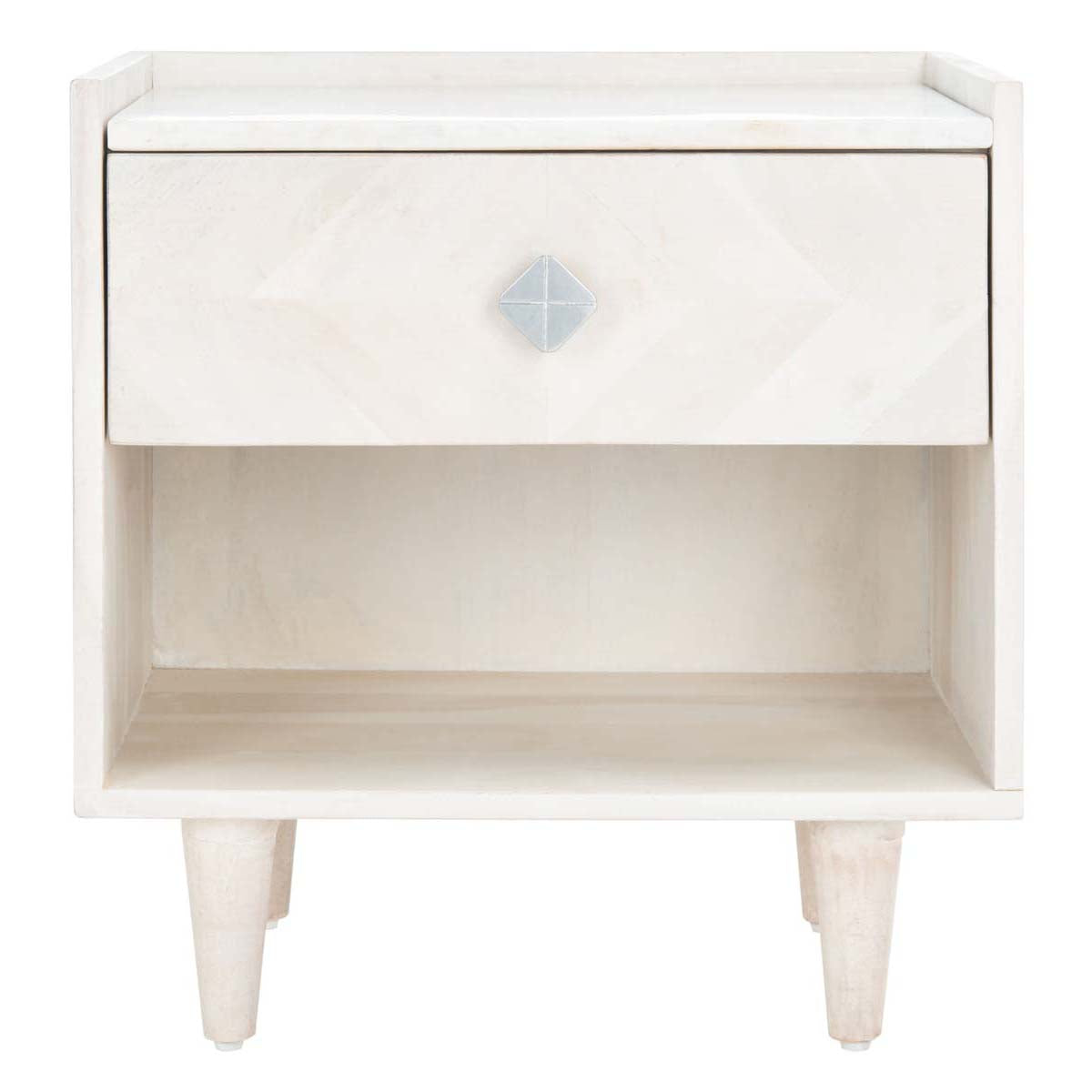 Safavieh Tahseen Parquet Nightstand , NST9004 - White Washed / Silver