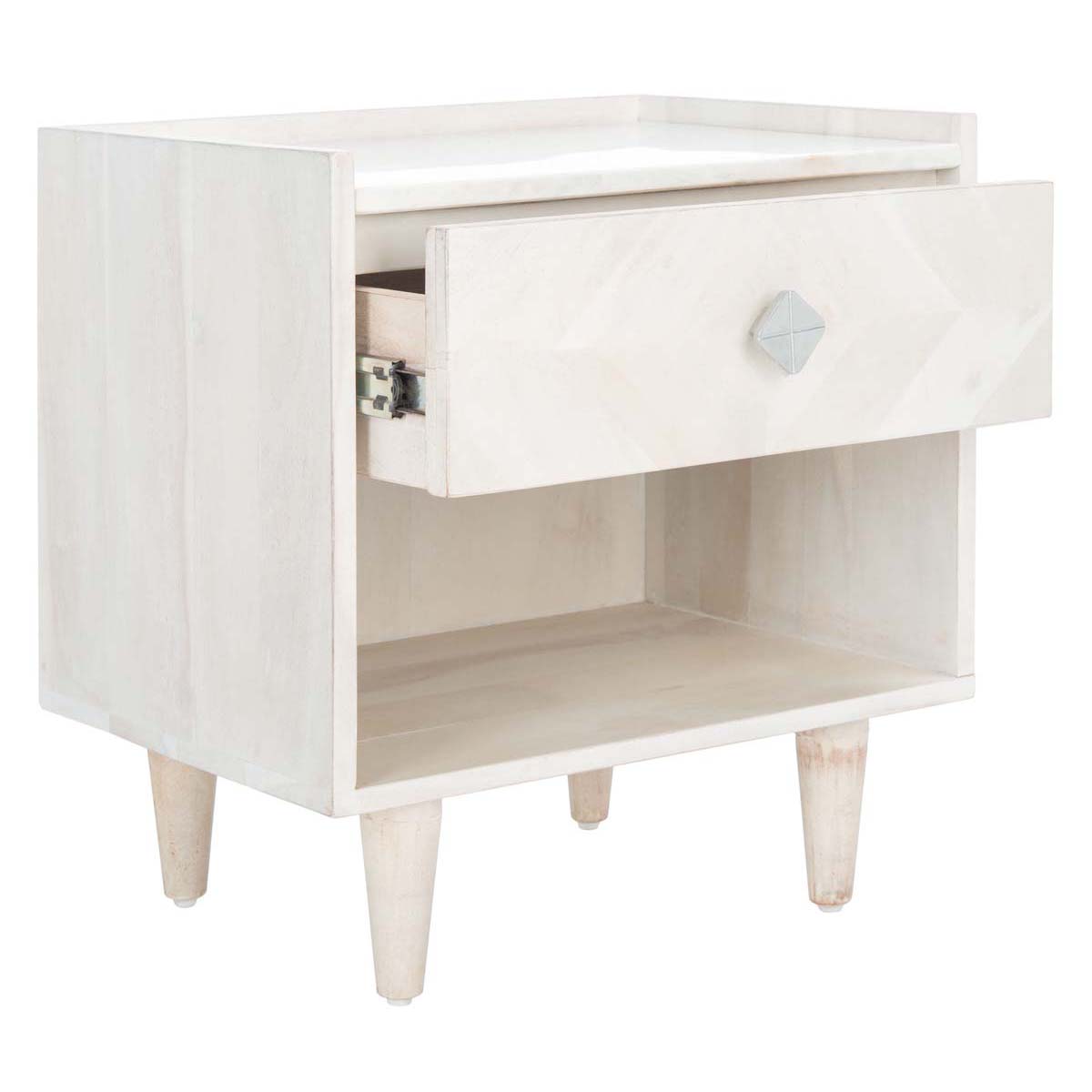 Safavieh Tahseen Parquet Nightstand , NST9004 - White Washed / Silver
