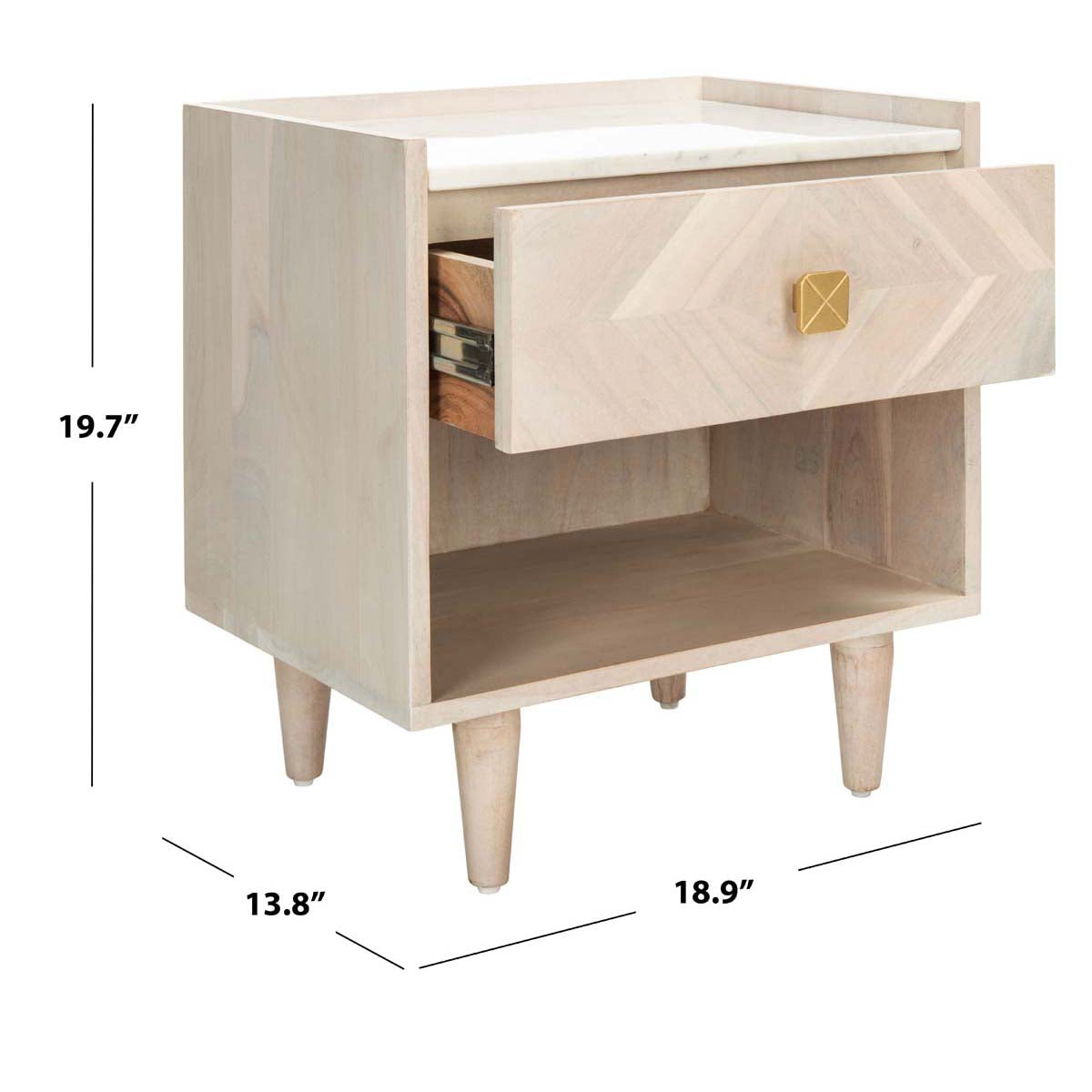 Safavieh Tahseen Parquet Nightstand , NST9004 - White Washed / Brass