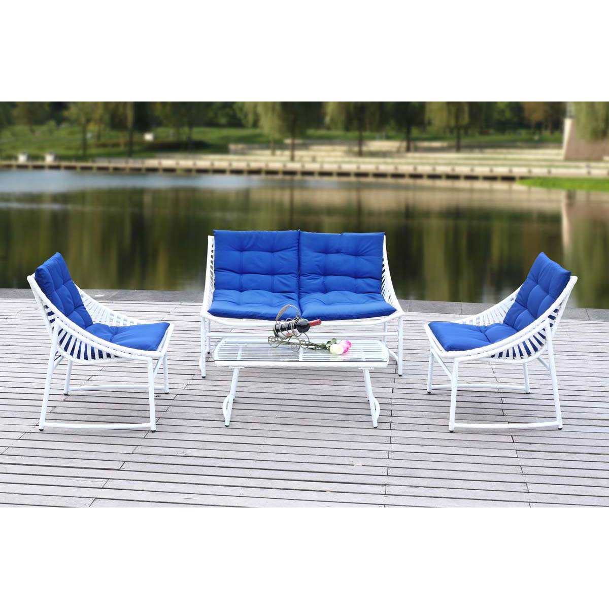 Safavieh Berkane 4 Pc Outdoor Set , PAT2009 - White/Navy