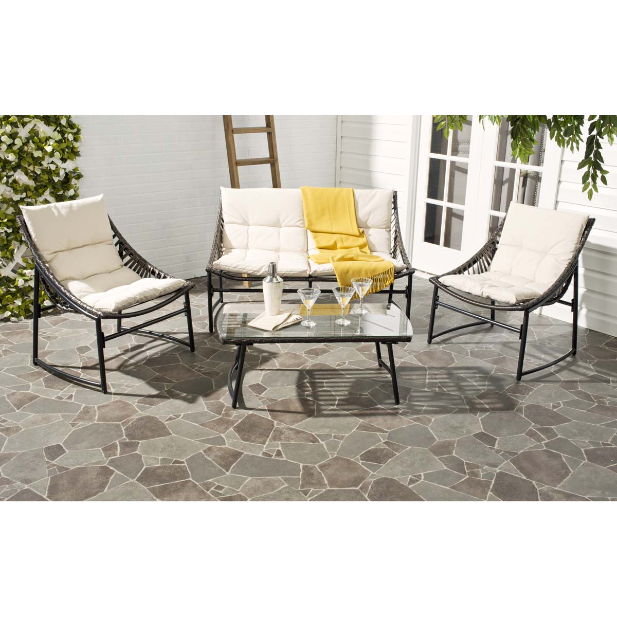 Safavieh Berkane 4 Pc Outdoor Set , PAT2009 - Brown/Beige
