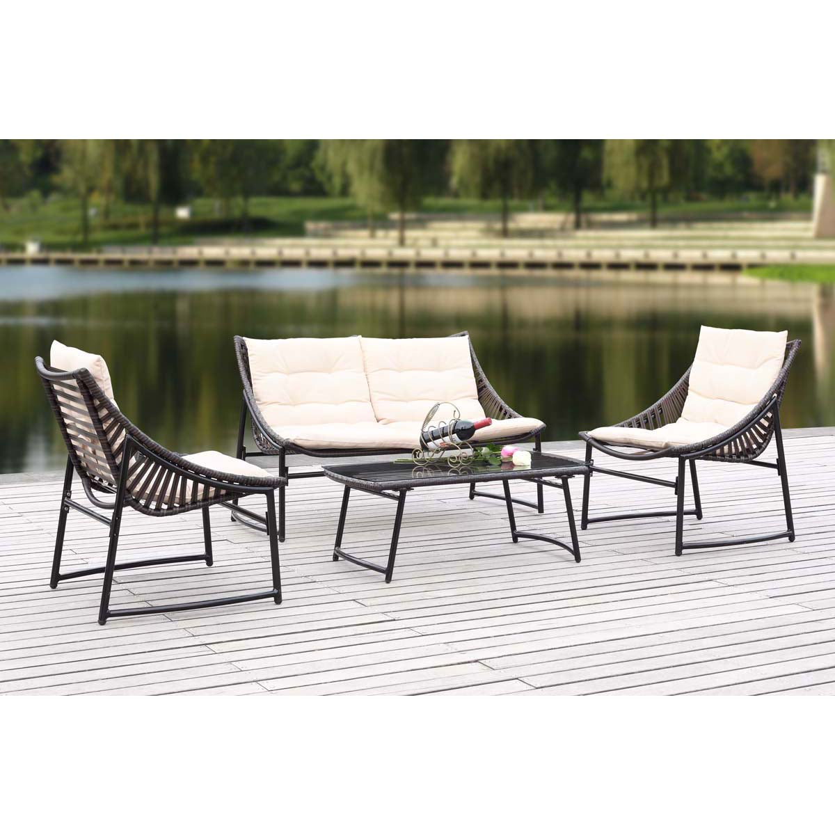 Safavieh Berkane 4 Pc Outdoor Set , PAT2009 - Brown/Beige