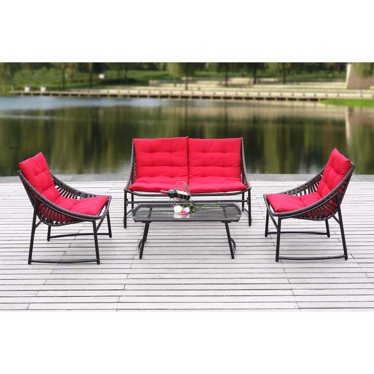 Safavieh Berkane 4 Pc Outdoor Set , PAT2009 - Brown/Red