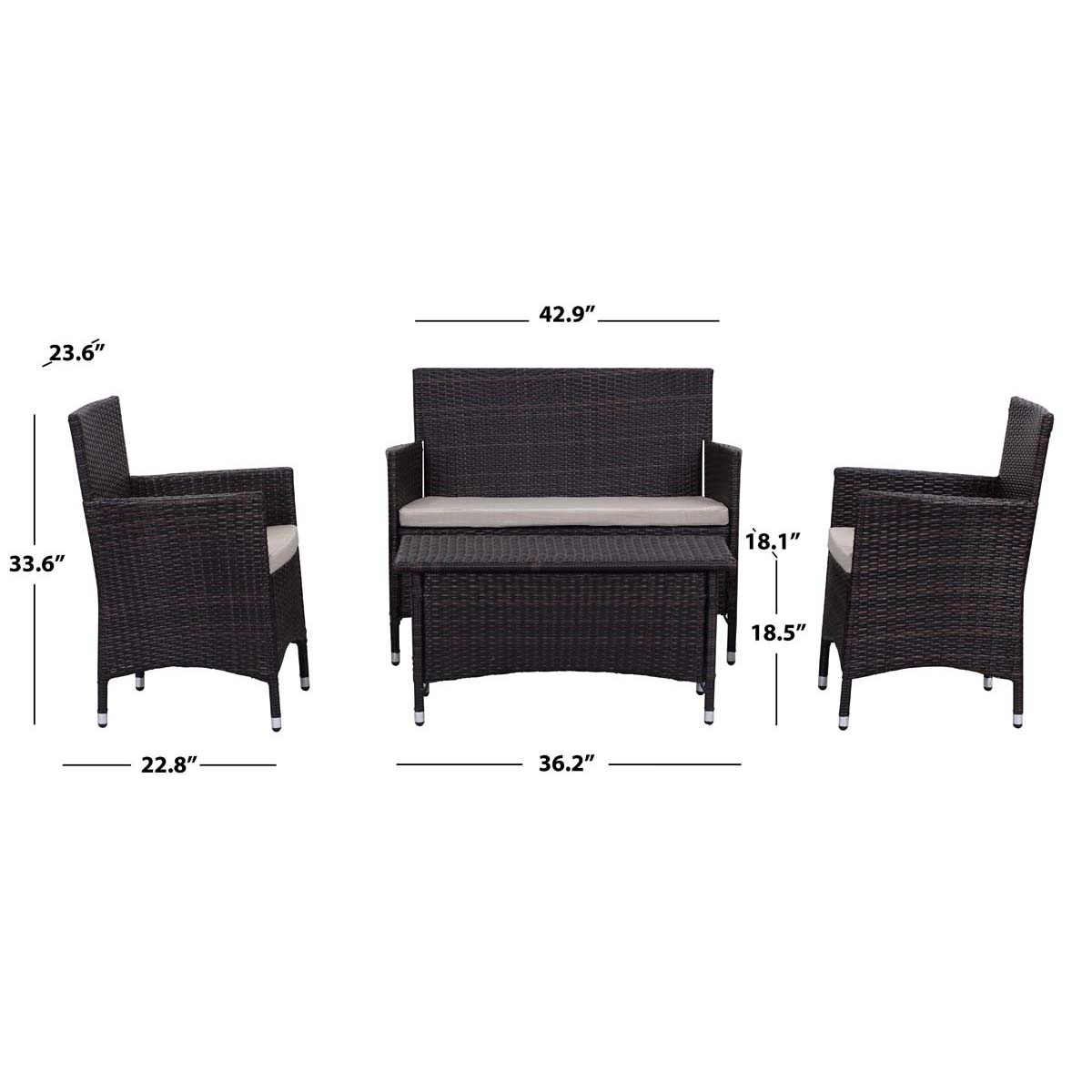 Safavieh Figueroa 4 Pc Outdoor Set , PAT2508 - Brown/Sand