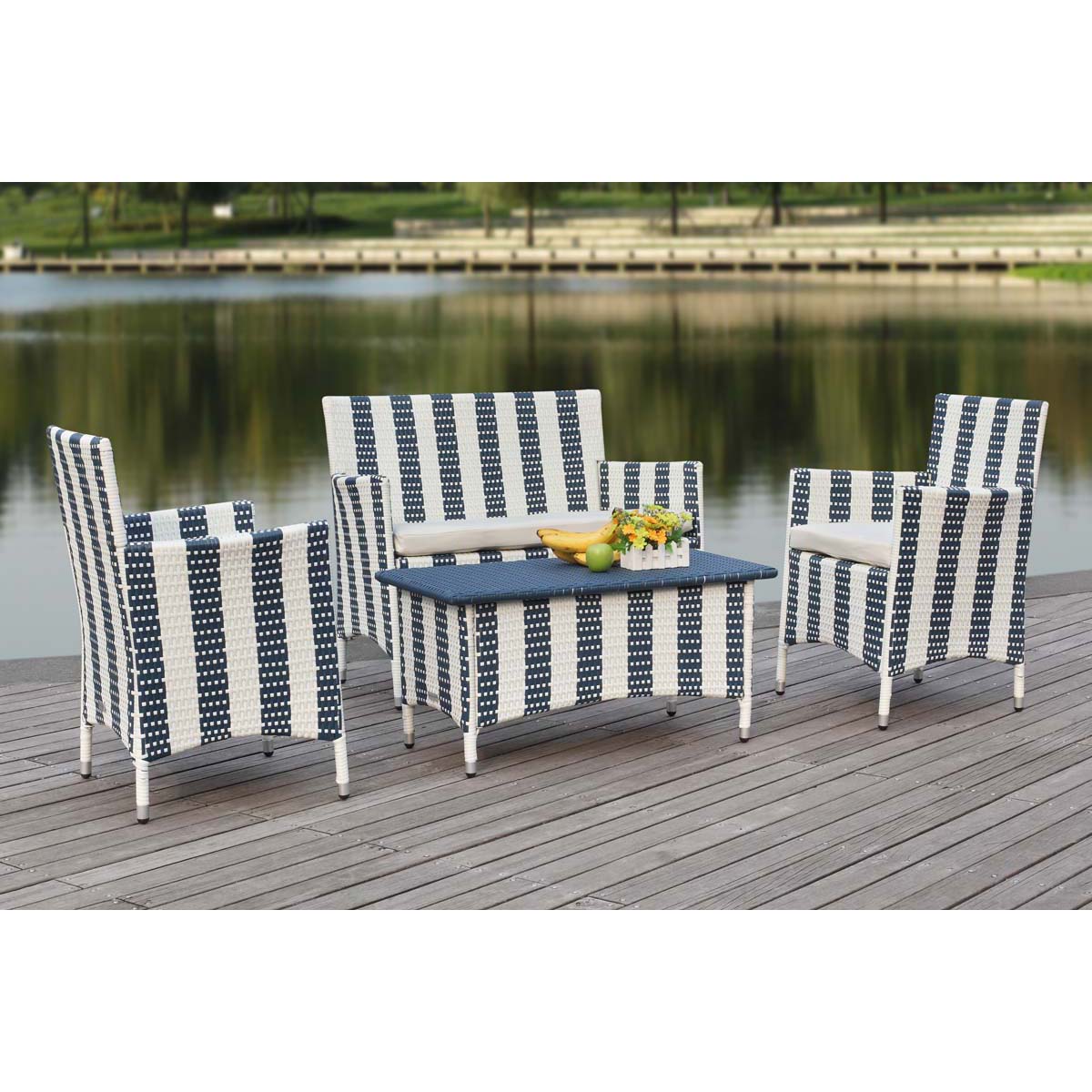Safavieh Figueroa 4 Pc Outdoor Set , PAT2508 - Navy/White