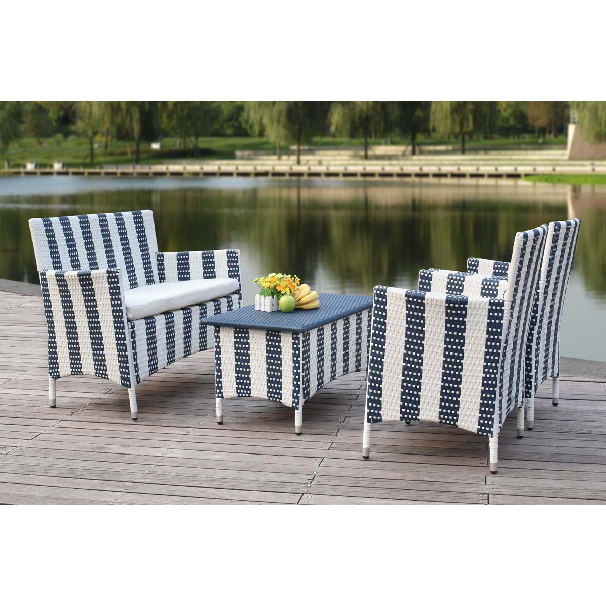 Safavieh Figueroa 4 Pc Outdoor Set , PAT2508 - Navy/White