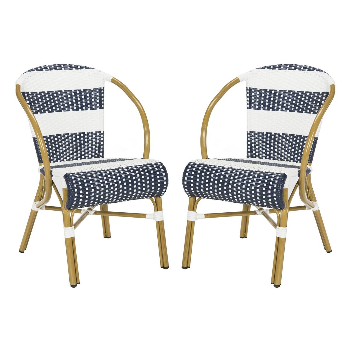 Safavieh Sarita Striped French Bistro  Side Chair , PAT4009 - Navy/White (Set of 2)