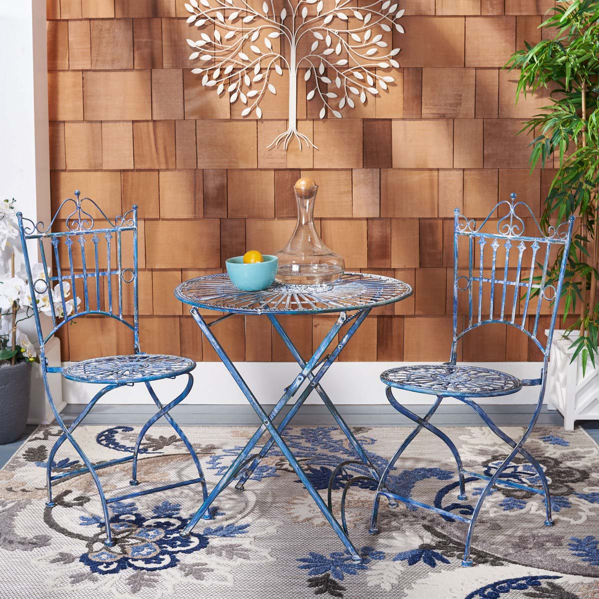 Safavieh Belen Bistro Set, One Table And Two Chairs , PAT5020 - Antique Blue