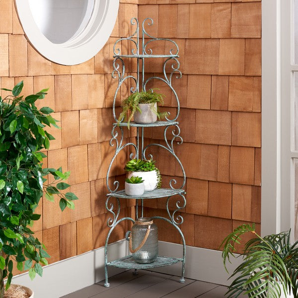 Safavieh Turuca 4 Tier Corner Shelf Unit , PAT5034 - Antique Green