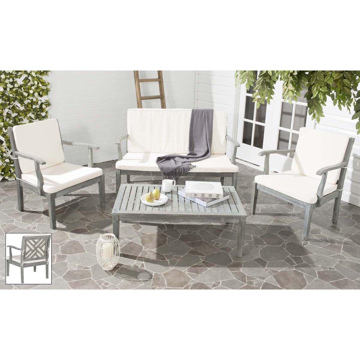 Safavieh Bradbury 4Pc Outdoor Living Set , PAT6710 - Ash Grey/Beige