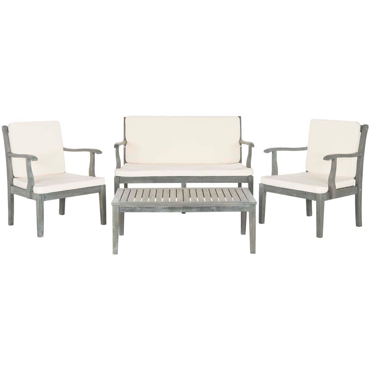 Safavieh Bradbury 4Pc Outdoor Living Set , PAT6710 - Ash Grey/Beige