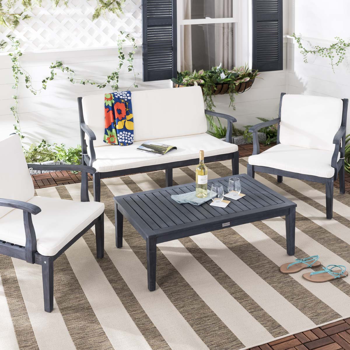 Safavieh Bradbury 4Pc Outdoor Living Set , PAT6710 - Dark Slate Grey